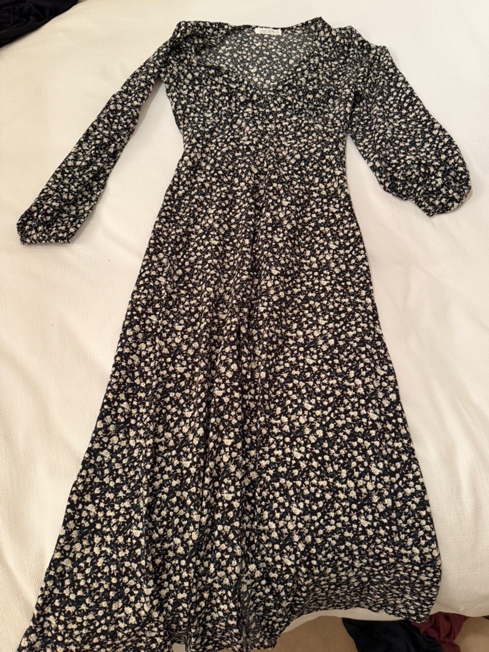 12th Tribe Black Maxi Dress with White Floral Print